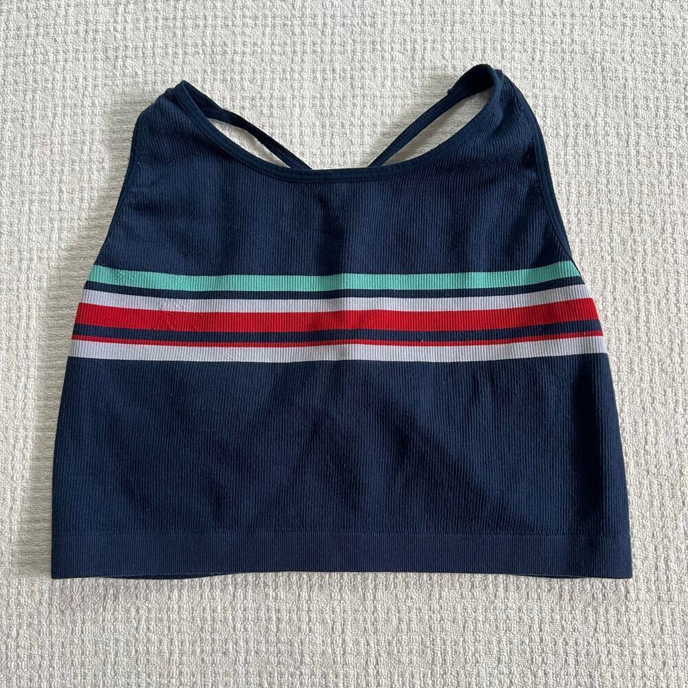 Colsie High Cropped Tank Bralette Sports Bra XL Extra Large Ribbed Stripped